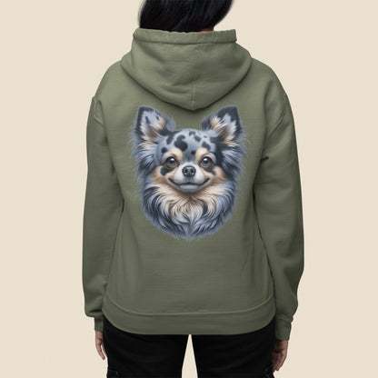 Chihuahua Blue Merle Pattern Long Coat Realistic Back Print Hoodie