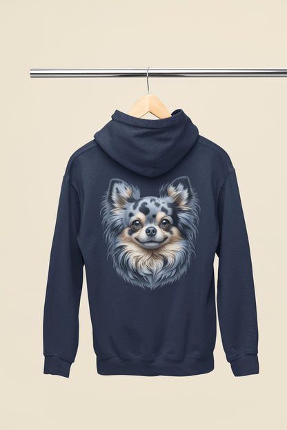 Chihuahua Blue Merle Pattern Long Coat Realistic Back Print Hoodie