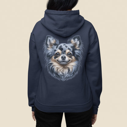 Chihuahua Blue Merle Pattern Long Coat Realistic Back Print Hoodie