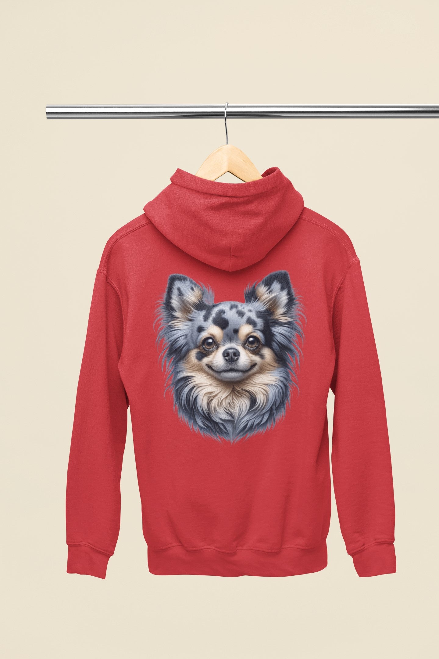 Chihuahua Blue Merle Pattern Long Coat Realistic Back Print Hoodie