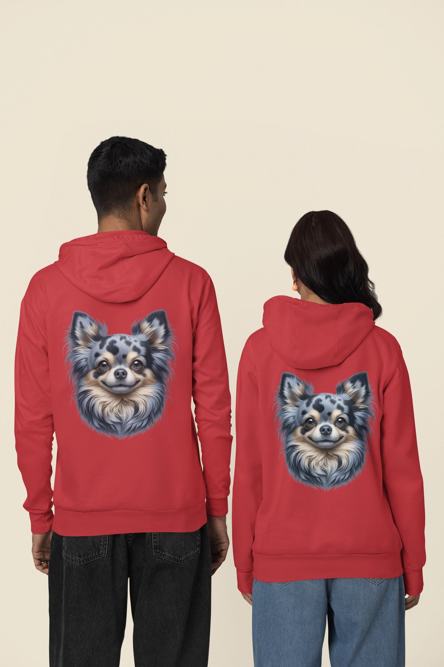 Chihuahua Blue Merle Pattern Long Coat Realistic Back Print Hoodie