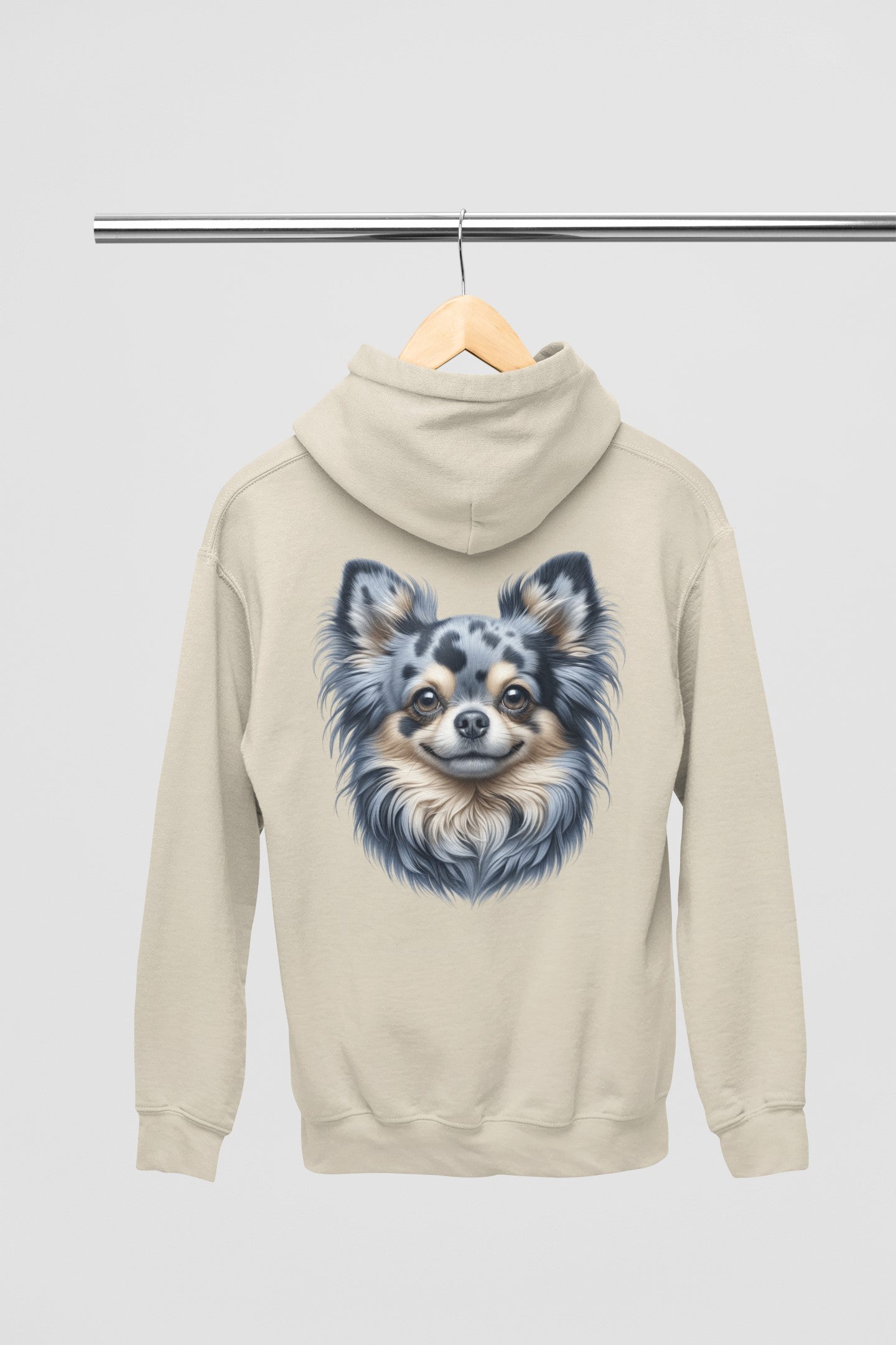 Chihuahua Blue Merle Pattern Long Coat Realistic Back Print Hoodie