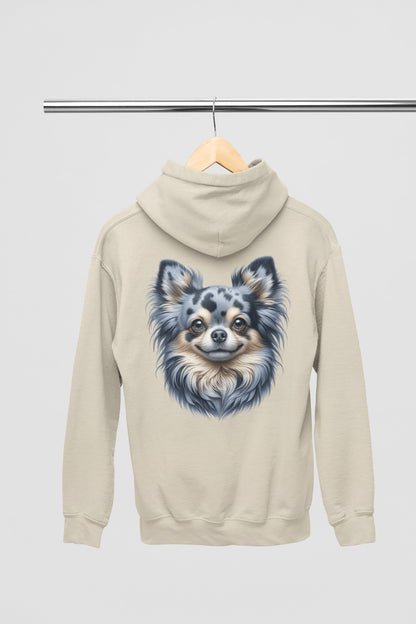 Chihuahua Blue Merle Pattern Long Coat Realistic Back Print Hoodie