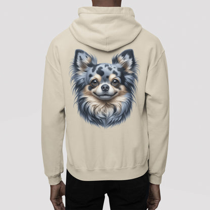 Chihuahua Blue Merle Pattern Long Coat Realistic Back Print Hoodie