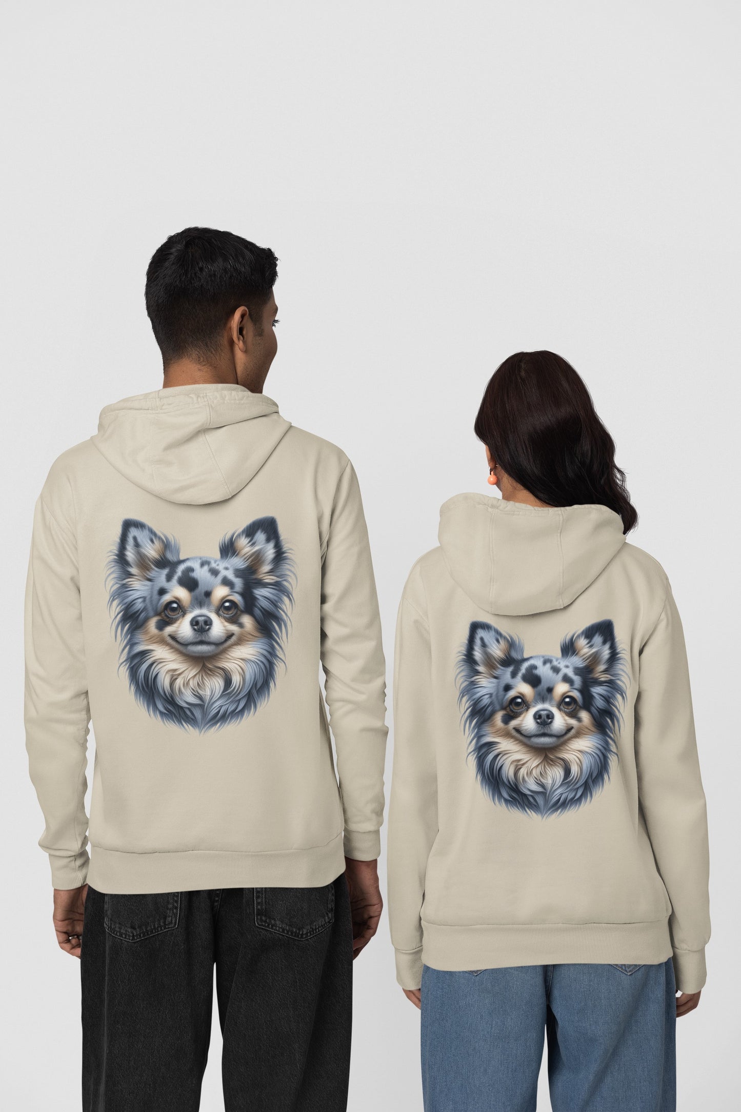 Chihuahua Blue Merle Pattern Long Coat Realistic Back Print Hoodie