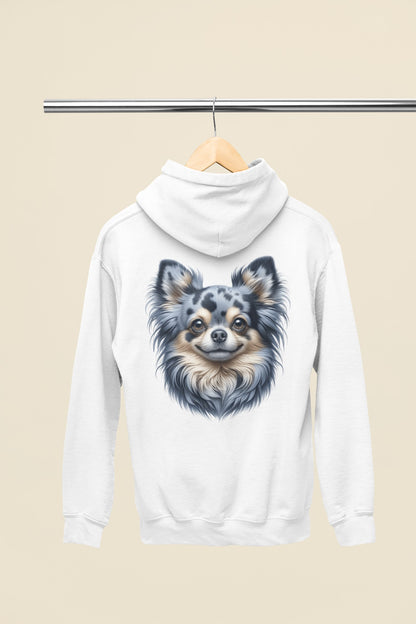 Chihuahua Blue Merle Pattern Long Coat Realistic Back Print Hoodie