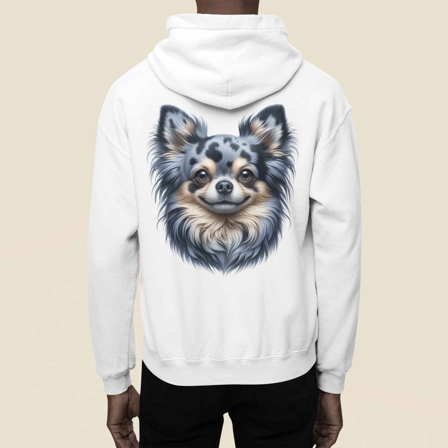 Chihuahua Blue Merle Pattern Long Coat Realistic Back Print Hoodie