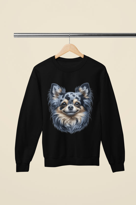 Chihuahua Blue Merle Pattern Long Coat Realistic Design Crewneck Sweatshirt