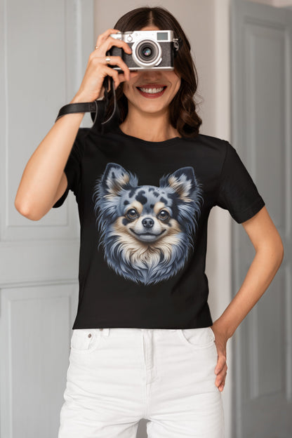 Chihuahua Blue Merle Pattern Long Coat Realistic Graphic Tee
