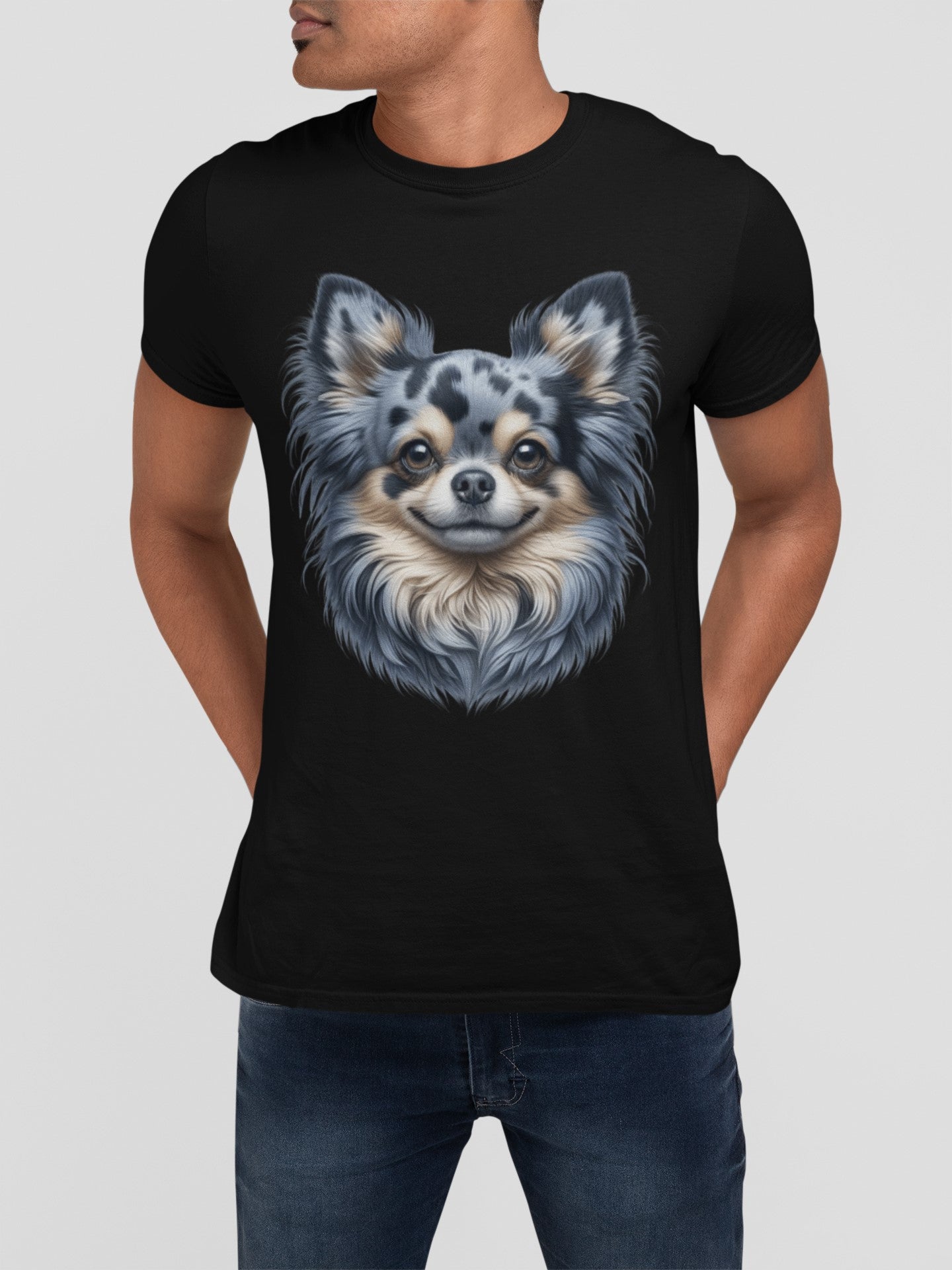 Chihuahua Blue Merle Pattern Long Coat Realistic Graphic Tee