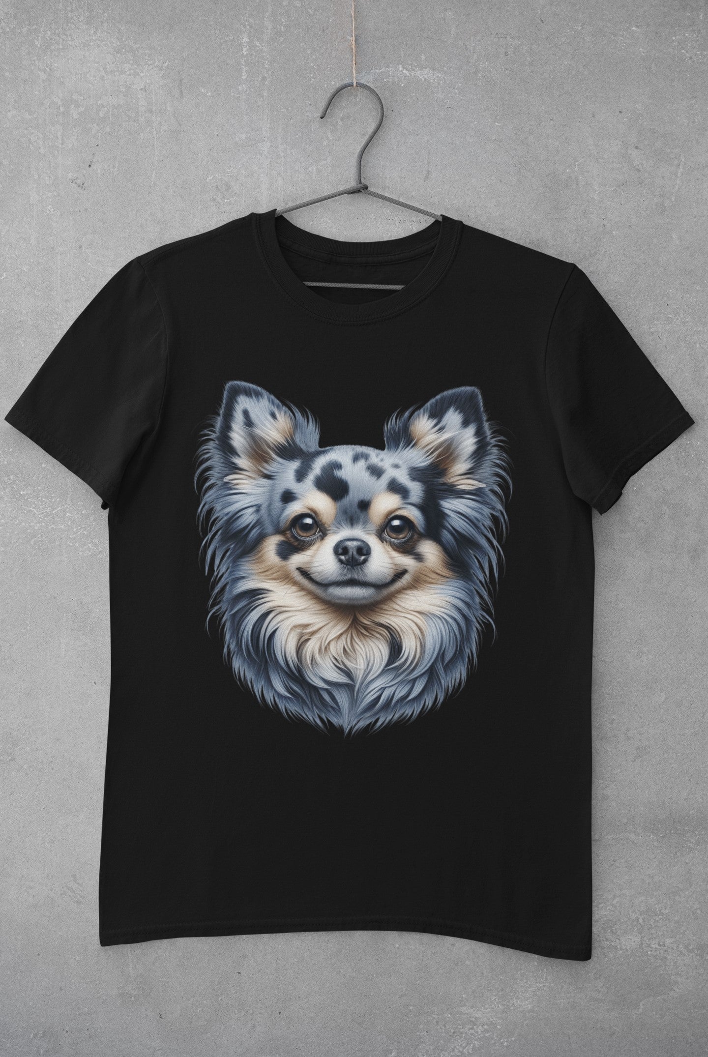 Chihuahua Blue Merle Pattern Long Coat Realistic Graphic Tee