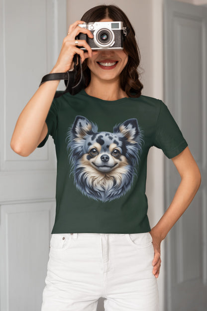 Chihuahua Blue Merle Pattern Long Coat Realistic Graphic Tee