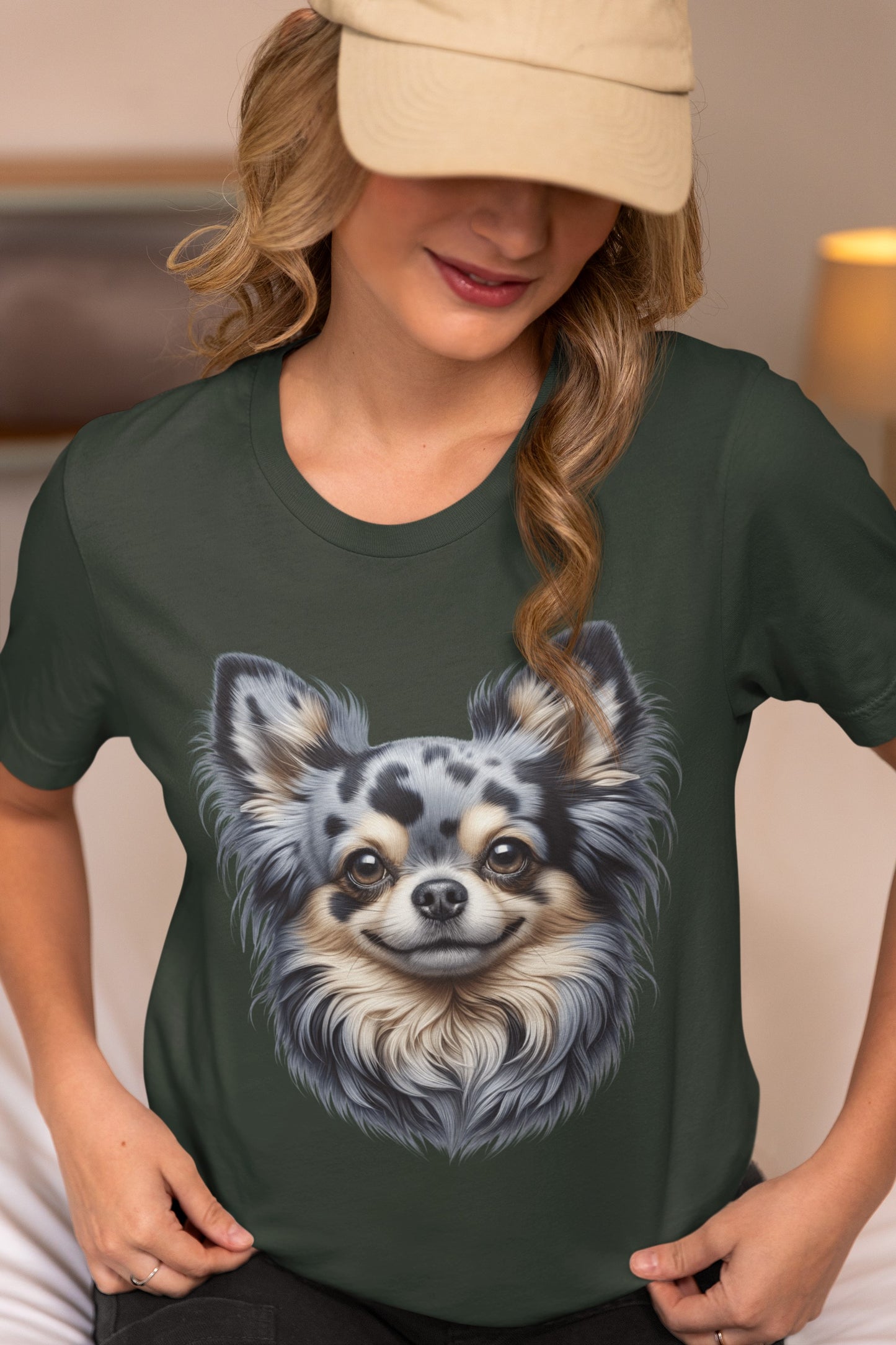 Chihuahua Blue Merle Pattern Long Coat Realistic Graphic Tee
