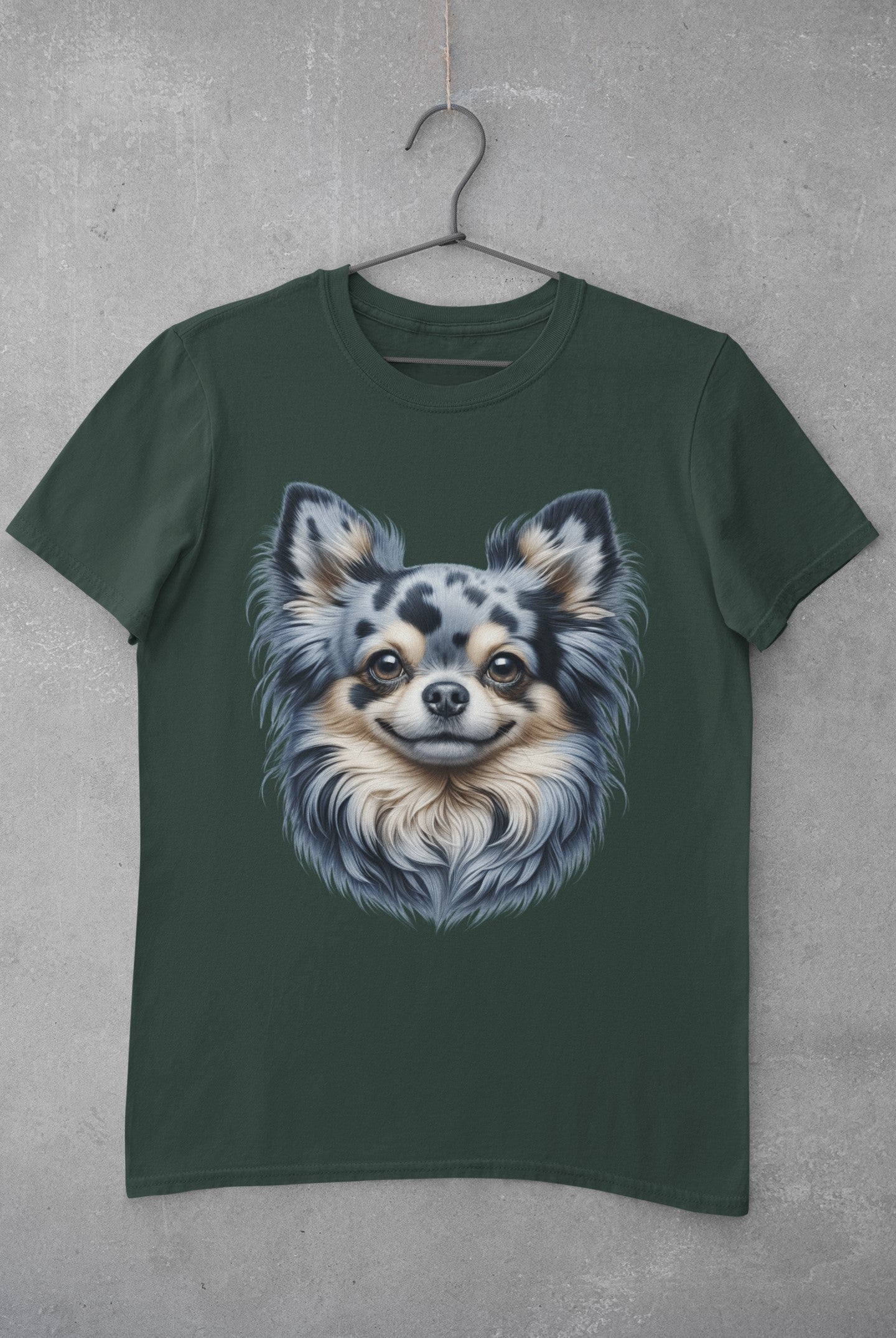 Chihuahua Blue Merle Pattern Long Coat Realistic Graphic Tee