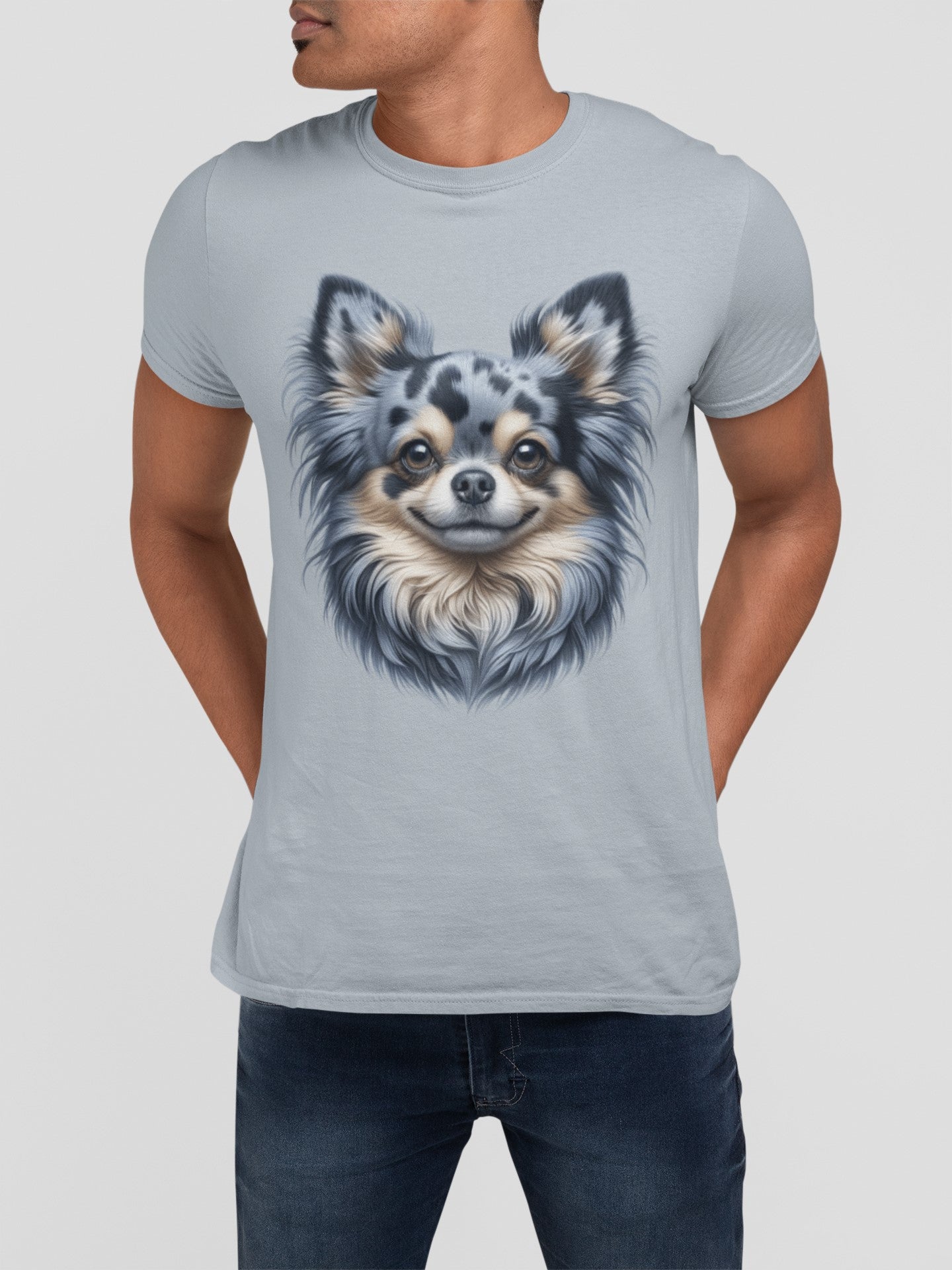 Chihuahua Blue Merle Pattern Long Coat Realistic Graphic Tee