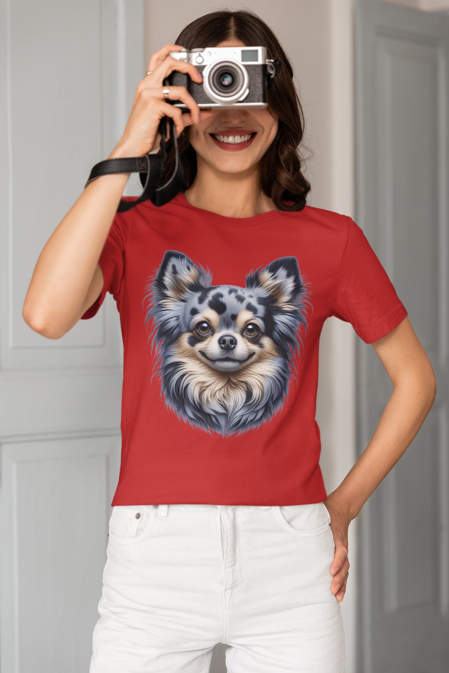 Chihuahua Blue Merle Pattern Long Coat Realistic Graphic Tee
