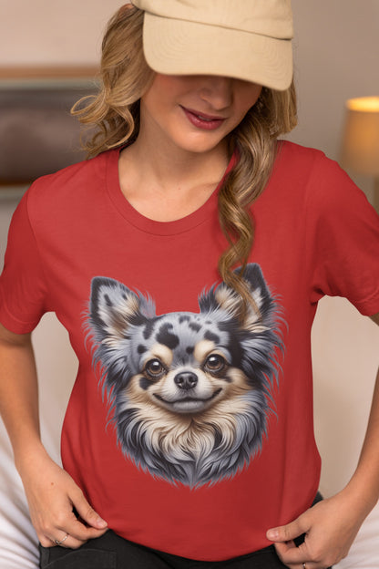Chihuahua Blue Merle Pattern Long Coat Realistic Graphic Tee