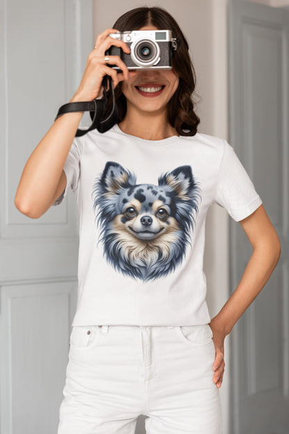 Chihuahua Blue Merle Pattern Long Coat Realistic Graphic Tee