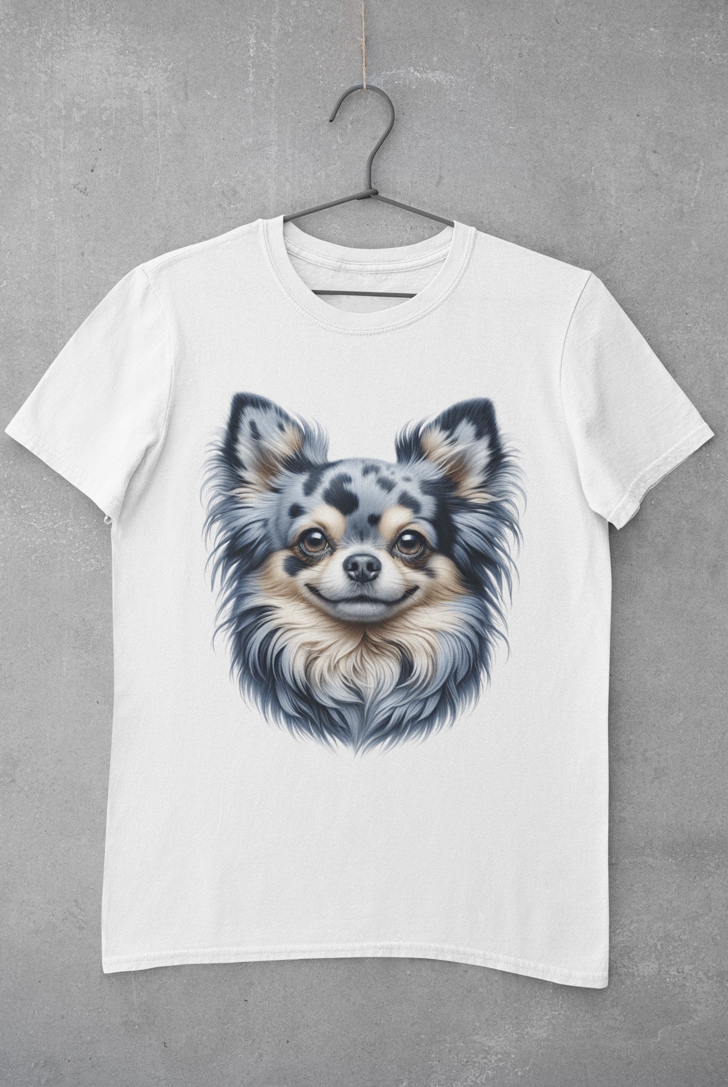 Chihuahua Blue Merle Pattern Long Coat Realistic Graphic Tee