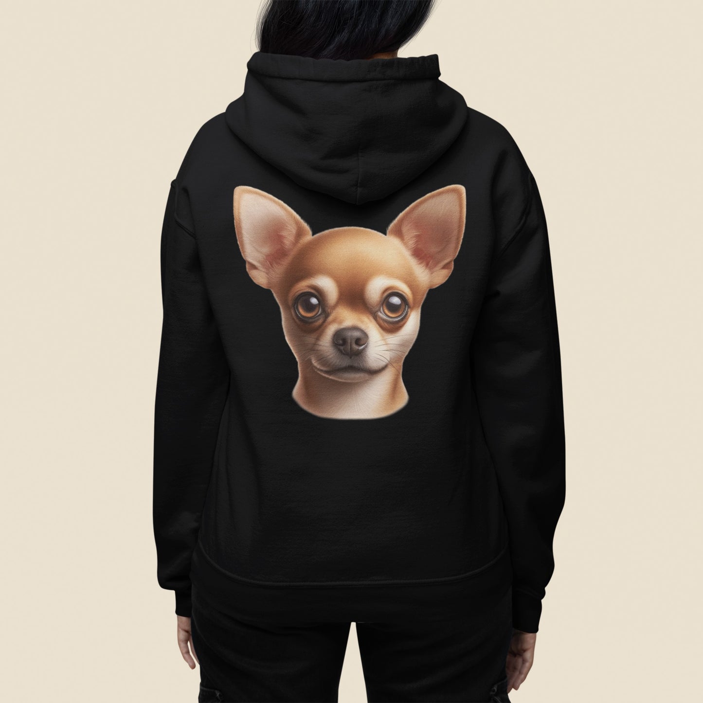 Chihuahua Fawn Smooth Coat Realistic Back Print Hoodie