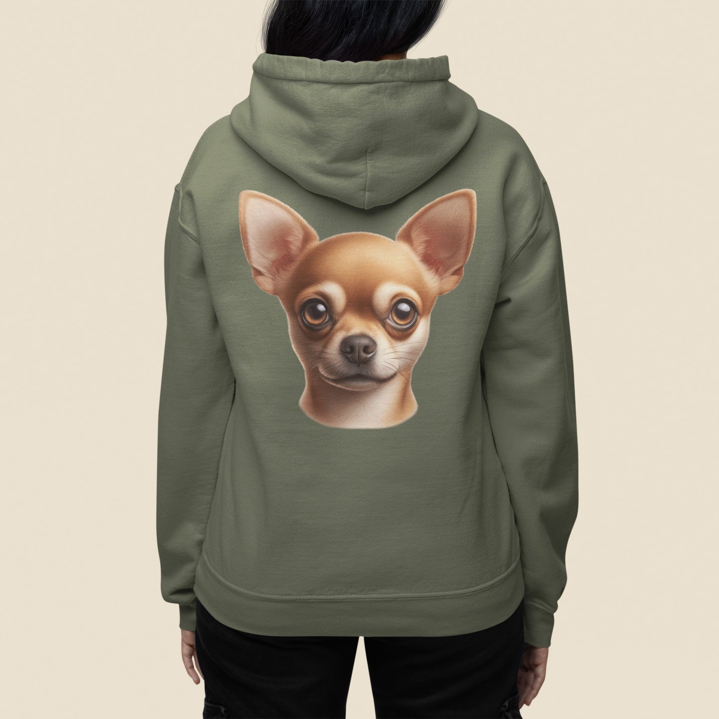 Chihuahua Fawn Smooth Coat Realistic Back Print Hoodie