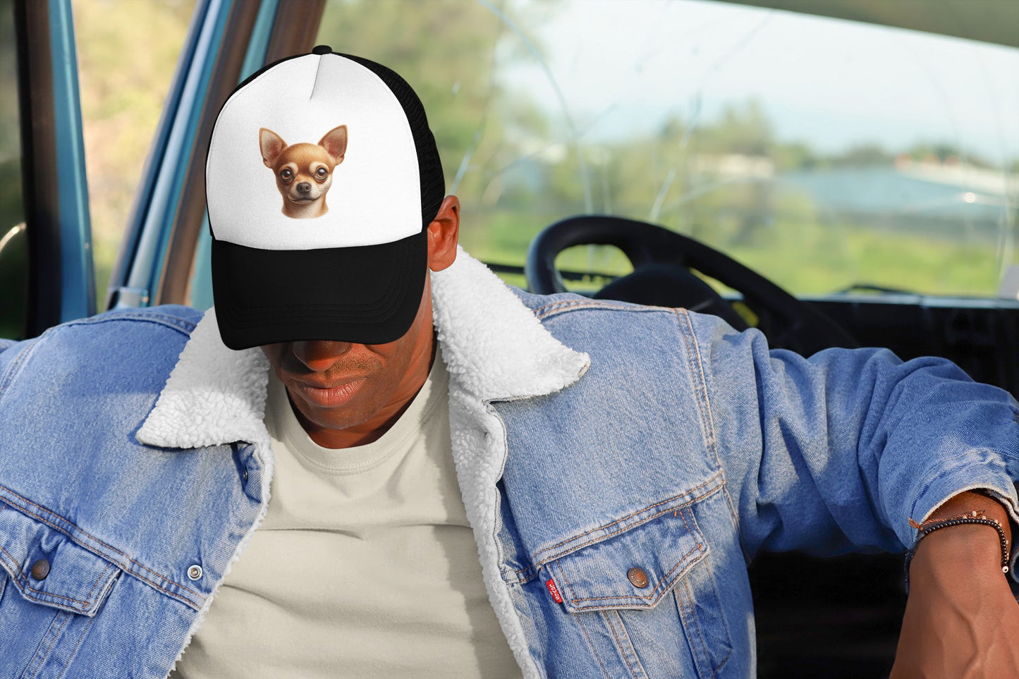 Chihuahua Fawn Smooth Coat Realistic Portrait Trucker Caps