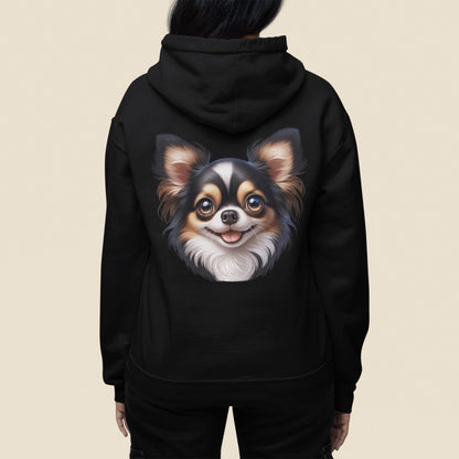 Chihuahua Tricolor Long Coat Cartoon Back Print Hoodie