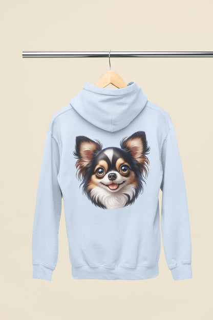 Chihuahua Tricolor Long Coat Cartoon Back Print Hoodie