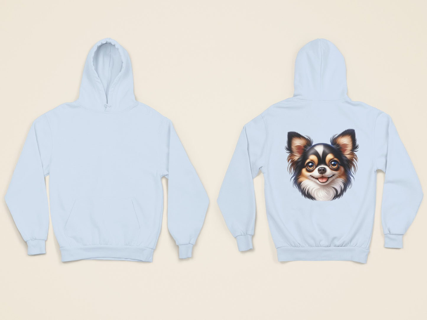 Chihuahua Tricolor Long Coat Cartoon Back Print Hoodie