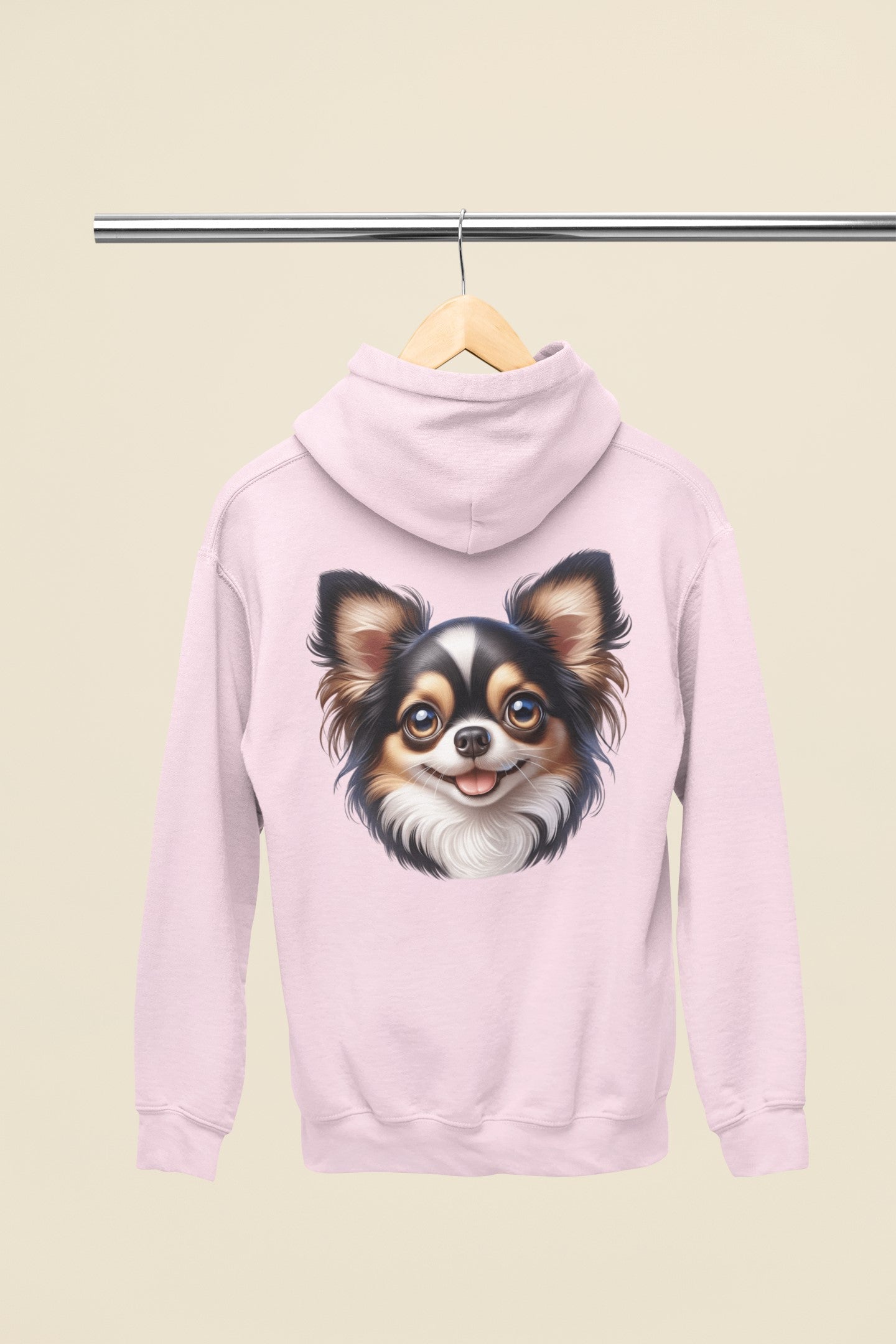 Chihuahua Tricolor Long Coat Cartoon Back Print Hoodie