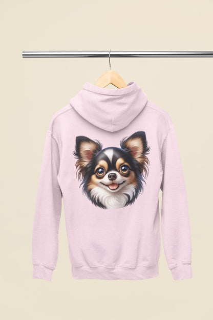 Chihuahua Tricolor Long Coat Cartoon Back Print Hoodie