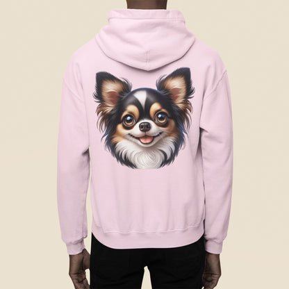 Chihuahua Tricolor Long Coat Cartoon Back Print Hoodie