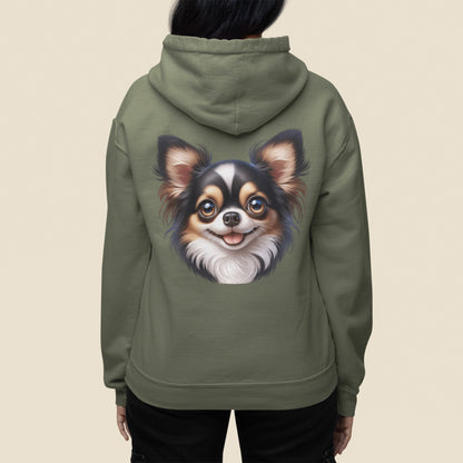 Chihuahua Tricolor Long Coat Cartoon Back Print Hoodie