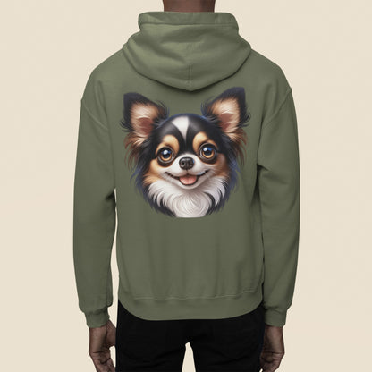 Chihuahua Tricolor Long Coat Cartoon Back Print Hoodie