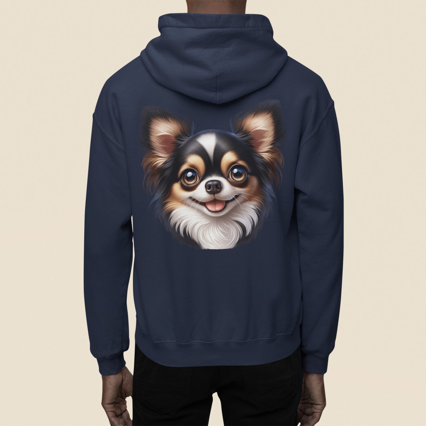 Chihuahua Tricolor Long Coat Cartoon Back Print Hoodie