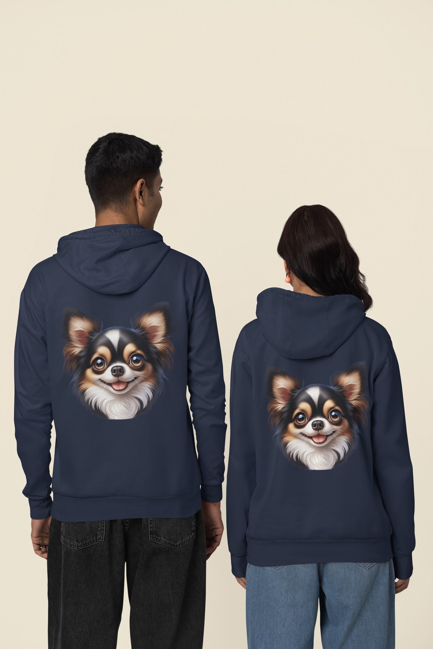 Chihuahua Tricolor Long Coat Cartoon Back Print Hoodie