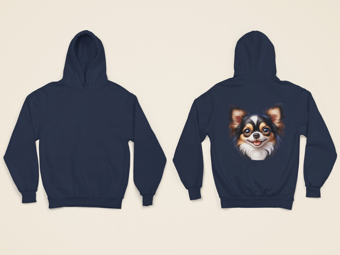 Chihuahua Tricolor Long Coat Cartoon Back Print Hoodie