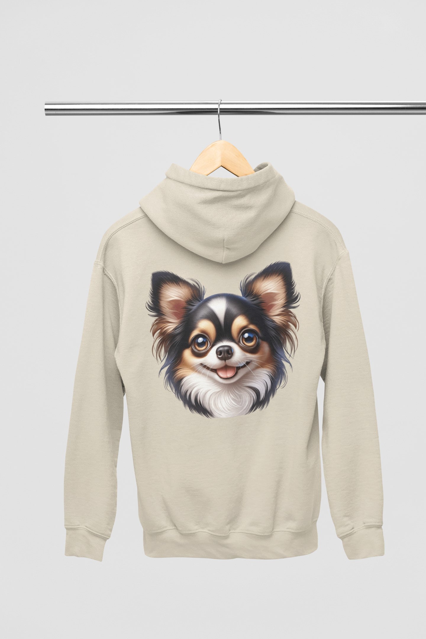 Chihuahua Tricolor Long Coat Cartoon Back Print Hoodie