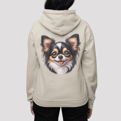 Chihuahua Tricolor Long Coat Cartoon Back Print Hoodie