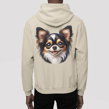 Chihuahua Tricolor Long Coat Cartoon Back Print Hoodie