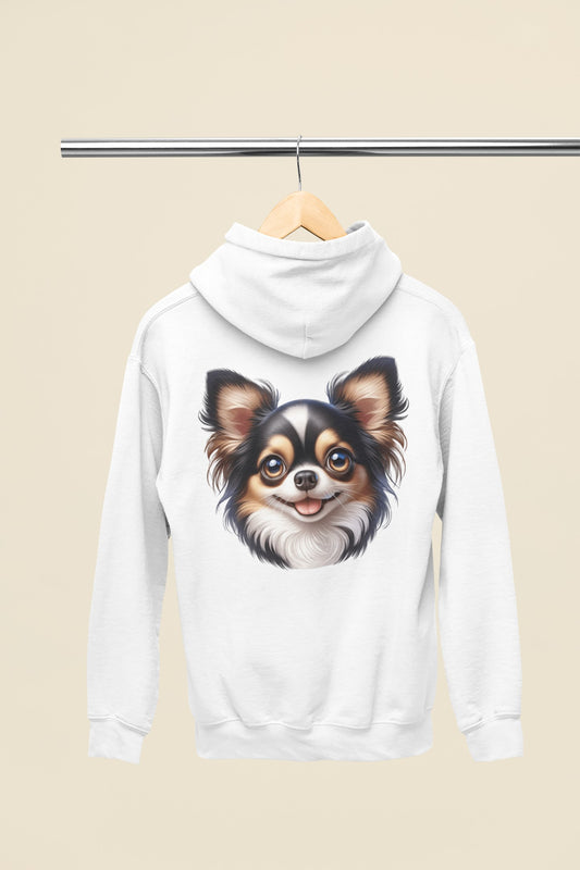 Chihuahua Tricolor Long Coat Cartoon Back Print Hoodie