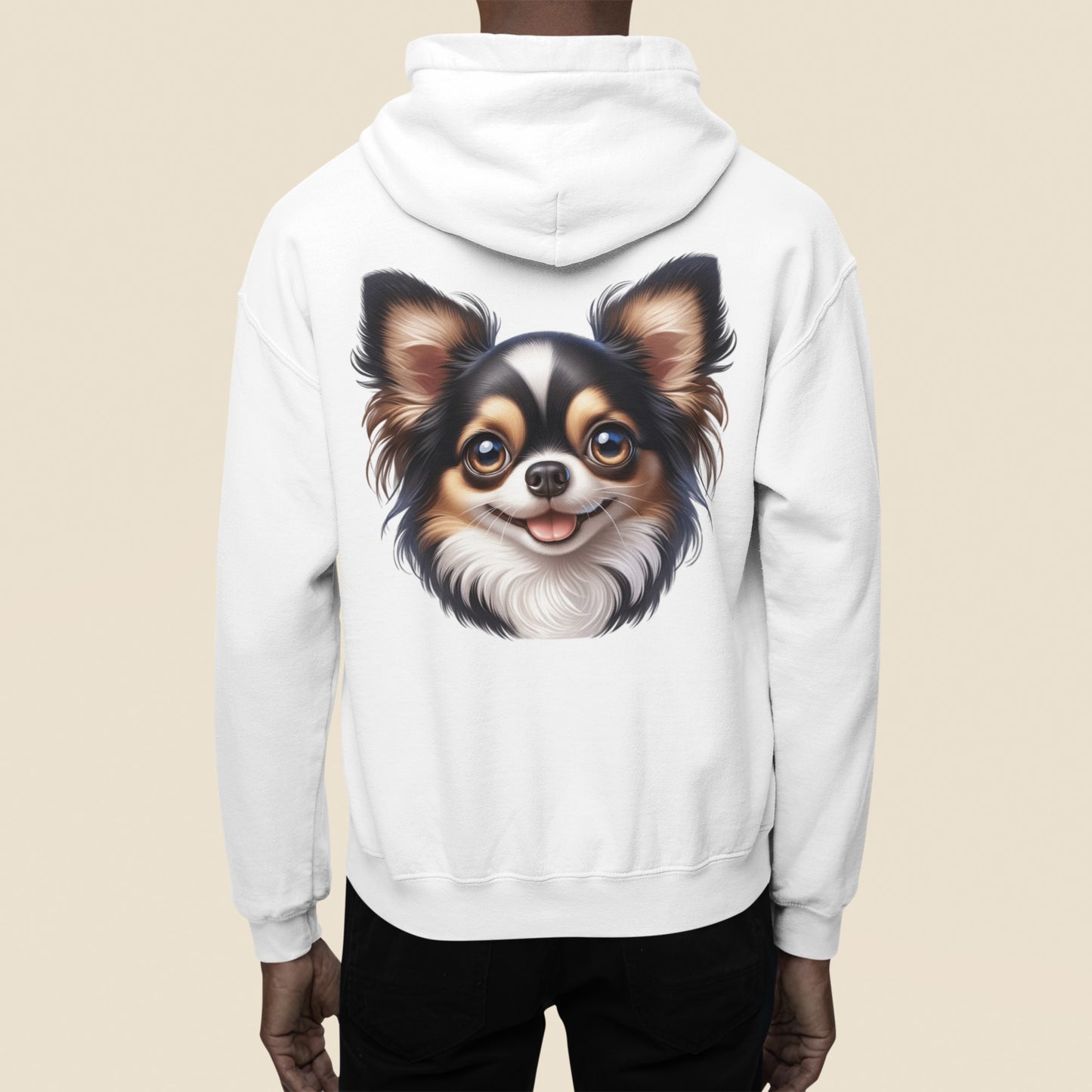 Chihuahua Tricolor Long Coat Cartoon Back Print Hoodie