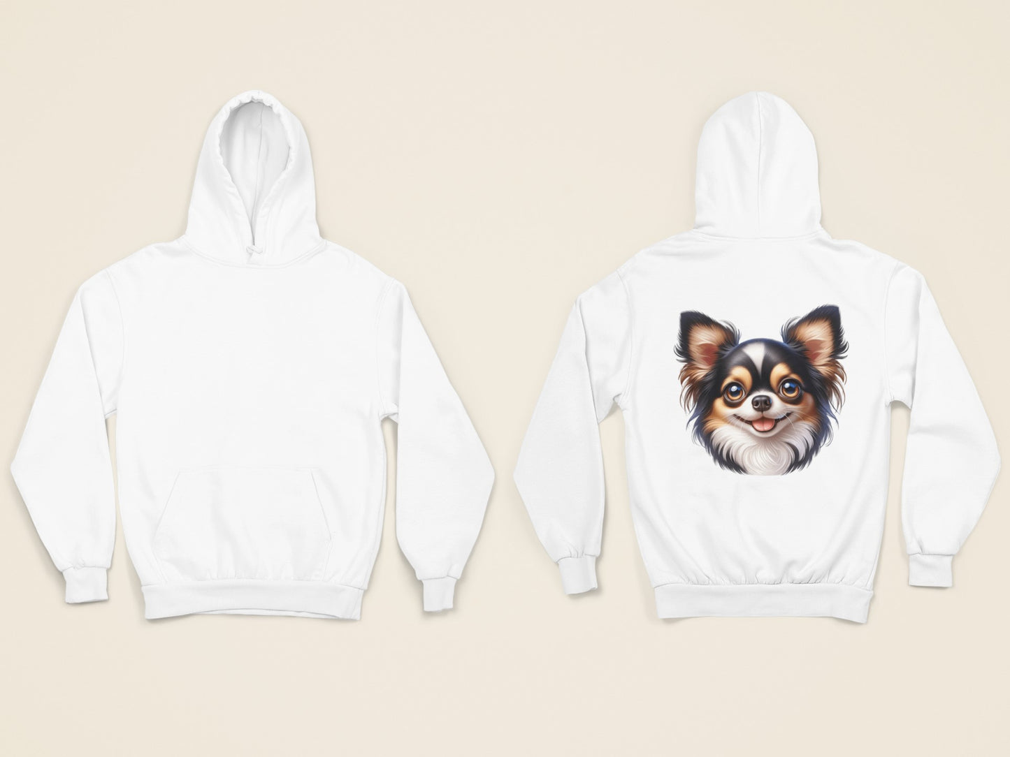 Chihuahua Tricolor Long Coat Cartoon Back Print Hoodie