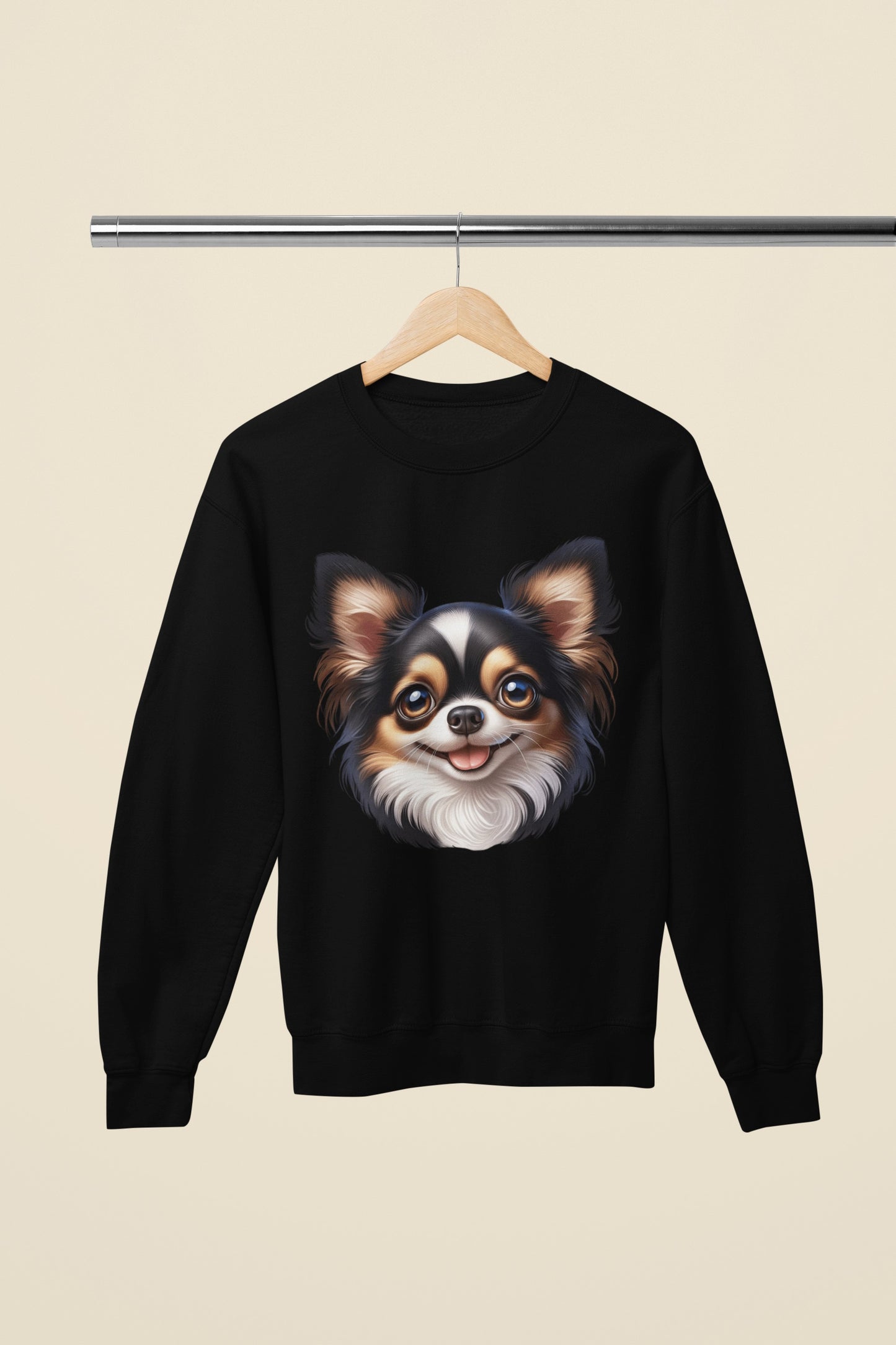 Chihuahua Tricolor Long Coat Cartoon Design Crewneck Sweatshirt