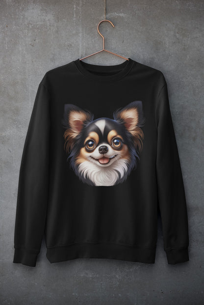 Chihuahua Tricolor Long Coat Cartoon Design Crewneck Sweatshirt