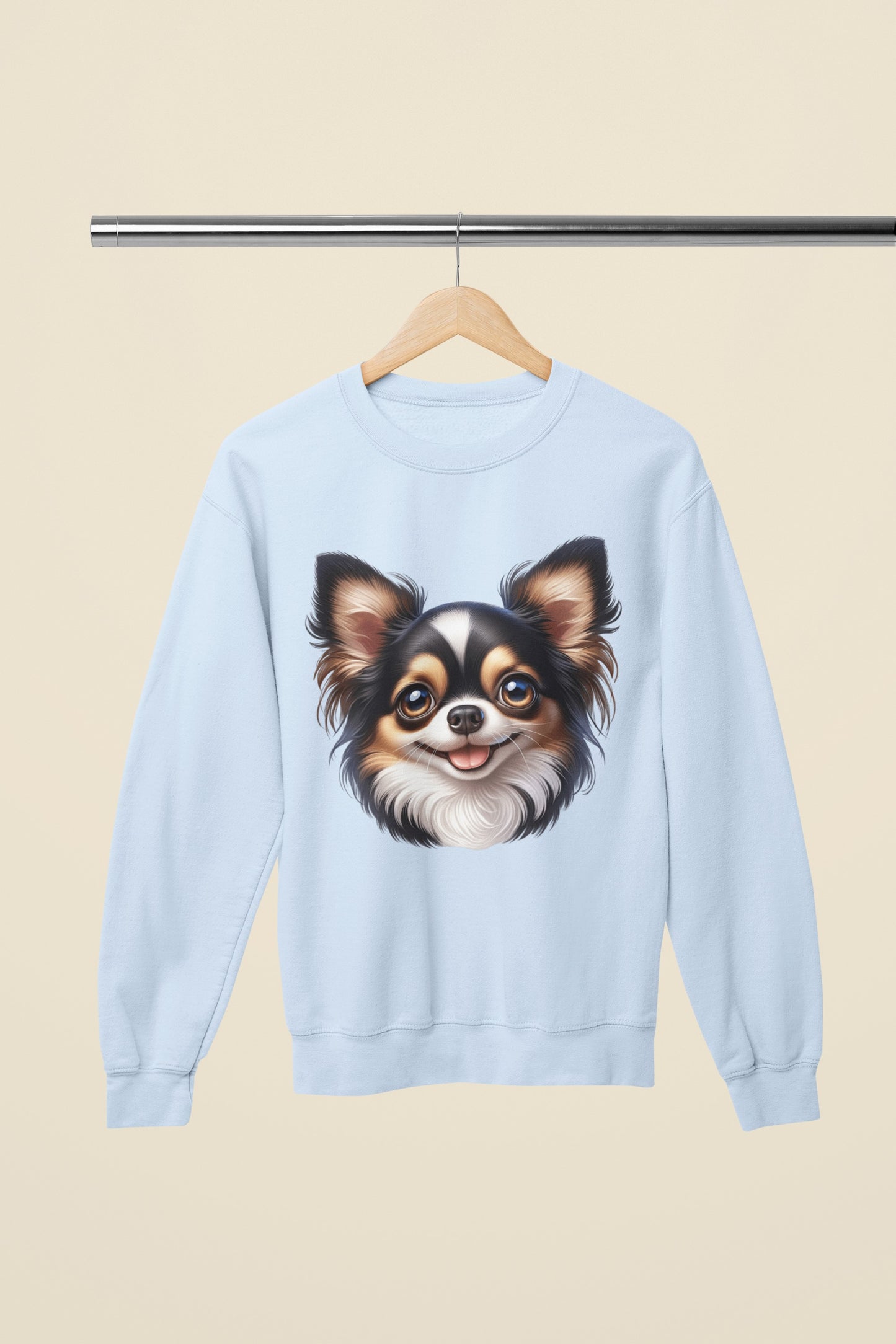 Chihuahua Tricolor Long Coat Cartoon Design Crewneck Sweatshirt