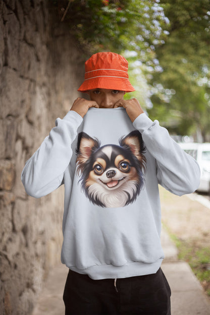 Chihuahua Tricolor Long Coat Cartoon Design Crewneck Sweatshirt