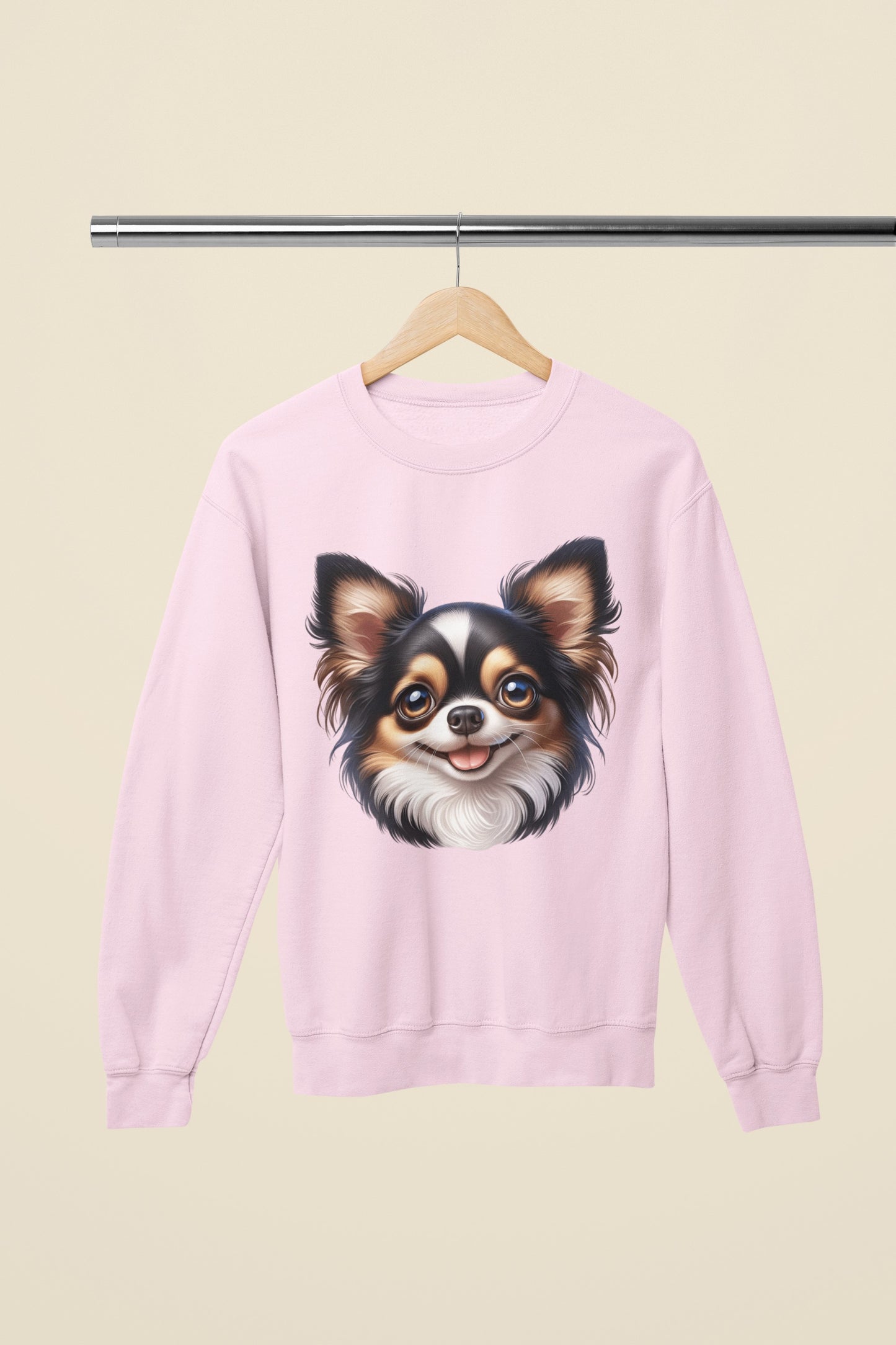 Chihuahua Tricolor Long Coat Cartoon Design Crewneck Sweatshirt