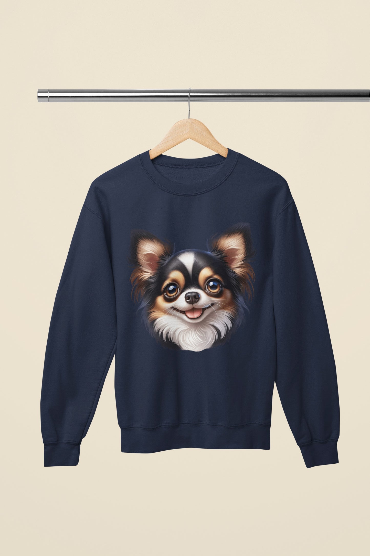 Chihuahua Tricolor Long Coat Cartoon Design Crewneck Sweatshirt