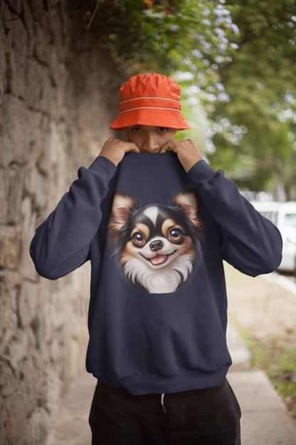 Chihuahua Tricolor Long Coat Cartoon Design Crewneck Sweatshirt